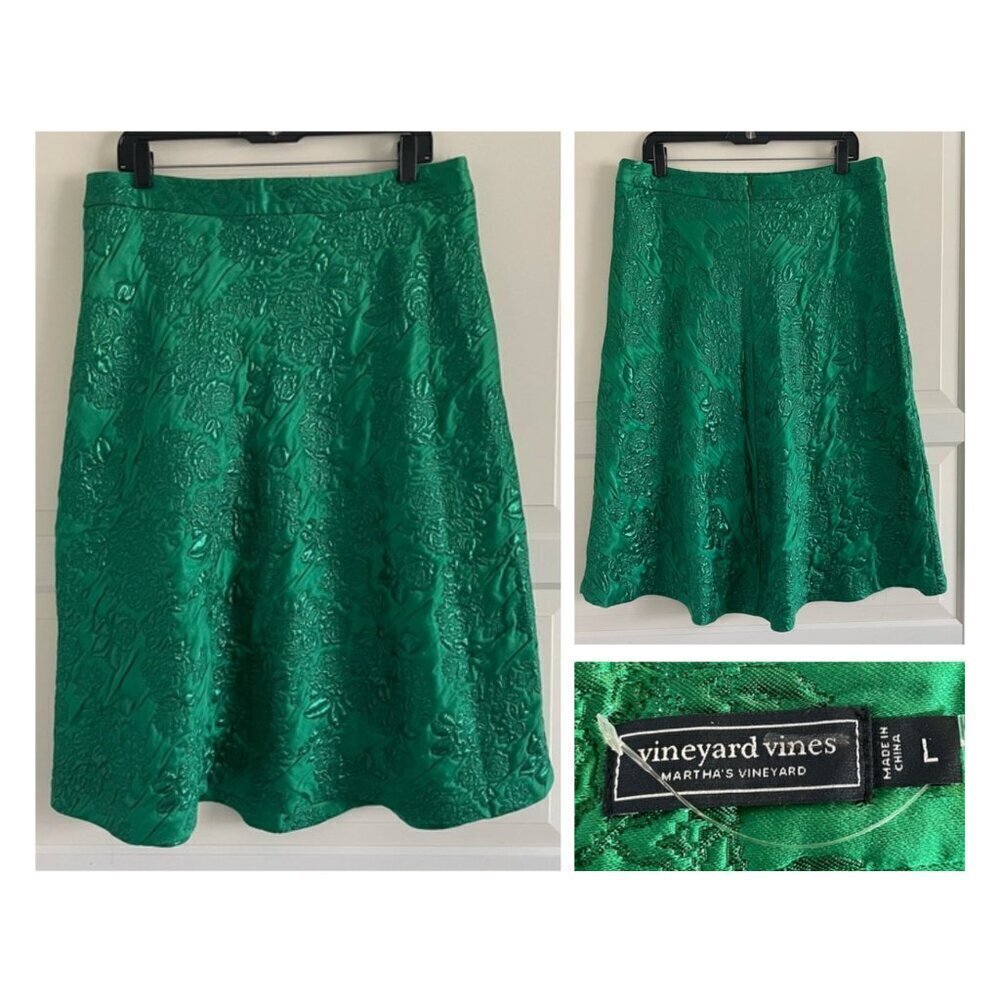 New! Vineyard Vines Green Floral Jacquard A-Line Skirt 20781